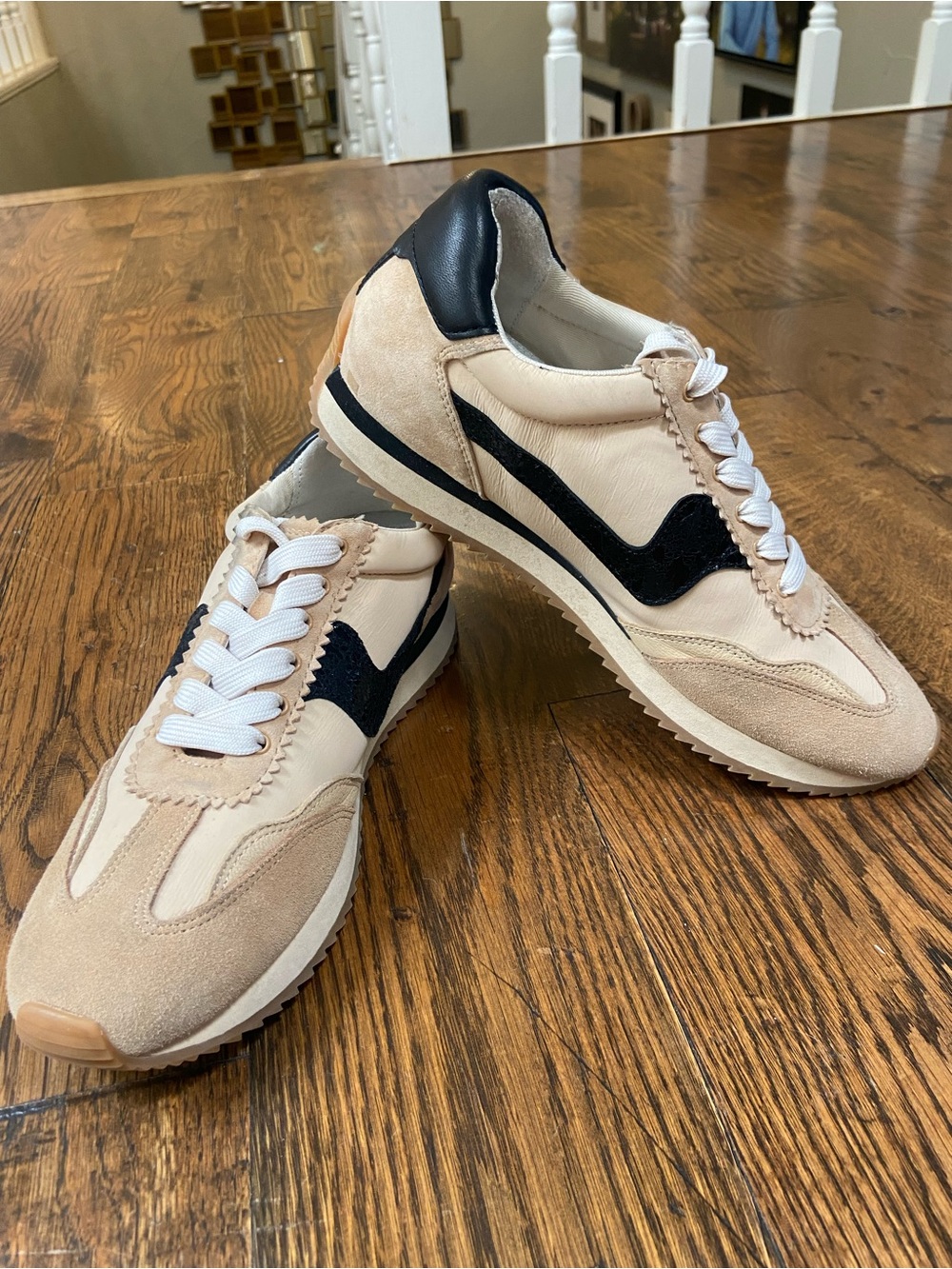 Dolce Vita Beige and Black Retro Runner Sneakers